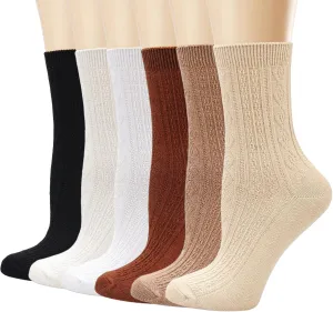 Mcool Mary Womens Crew Socks, Casual Knit Cotton Comfy Breathable Cool Dress Socks for Girls 6 Pack
