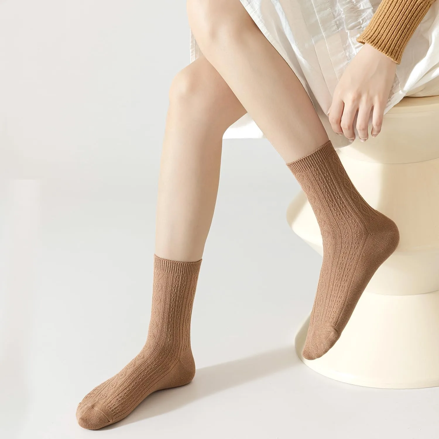Mcool Mary Womens Crew Socks, Casual Knit Cotton Comfy Breathable Cool Dress Socks for Girls 6 Pack