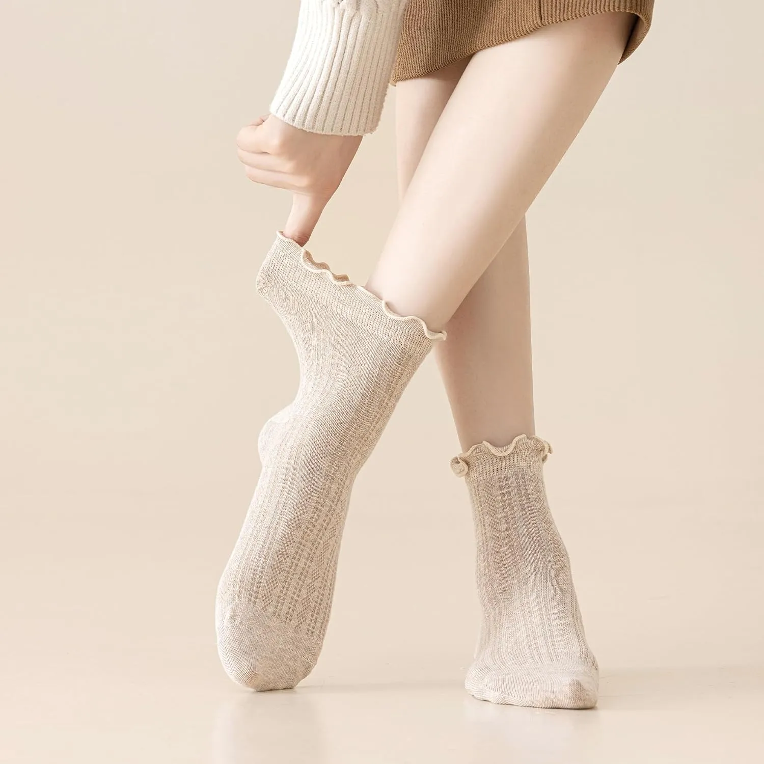 Mcool Mary Womens Crew Socks Ruffle Casual Cotton Frilly Breathable Cute Knit Lettuce Trim Dress Ankle Socks 6 Pack