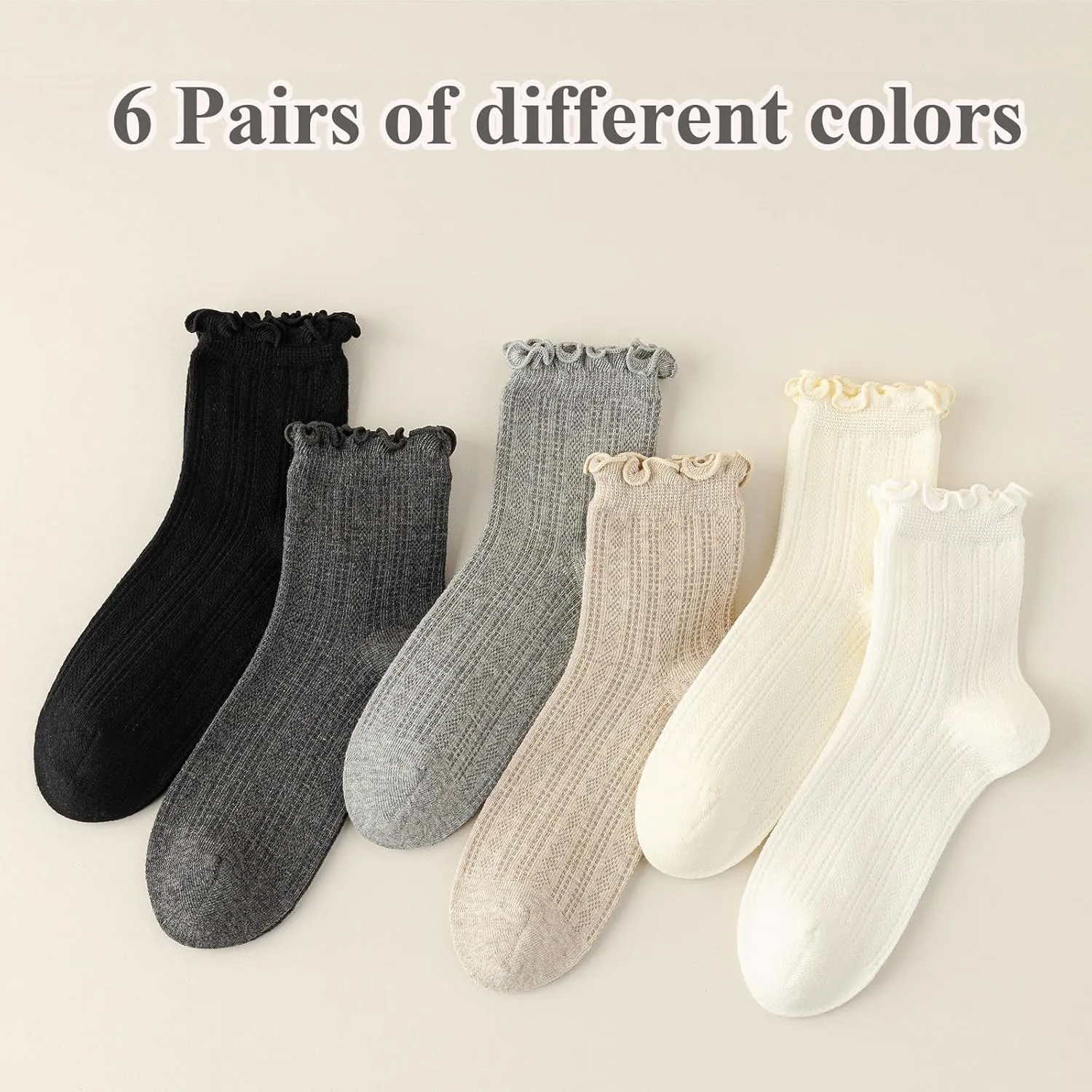 Mcool Mary Womens Crew Socks Ruffle Casual Cotton Frilly Breathable Cute Knit Lettuce Trim Dress Ankle Socks 6 Pack