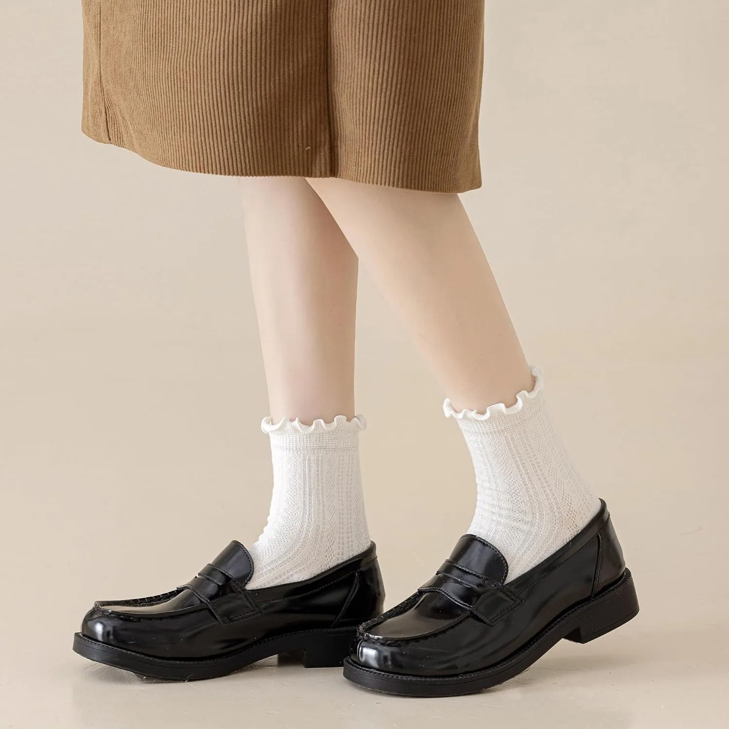Mcool Mary Womens Crew Socks Ruffle Casual Cotton Frilly Breathable Cute Knit Lettuce Trim Dress Ankle Socks 6 Pack