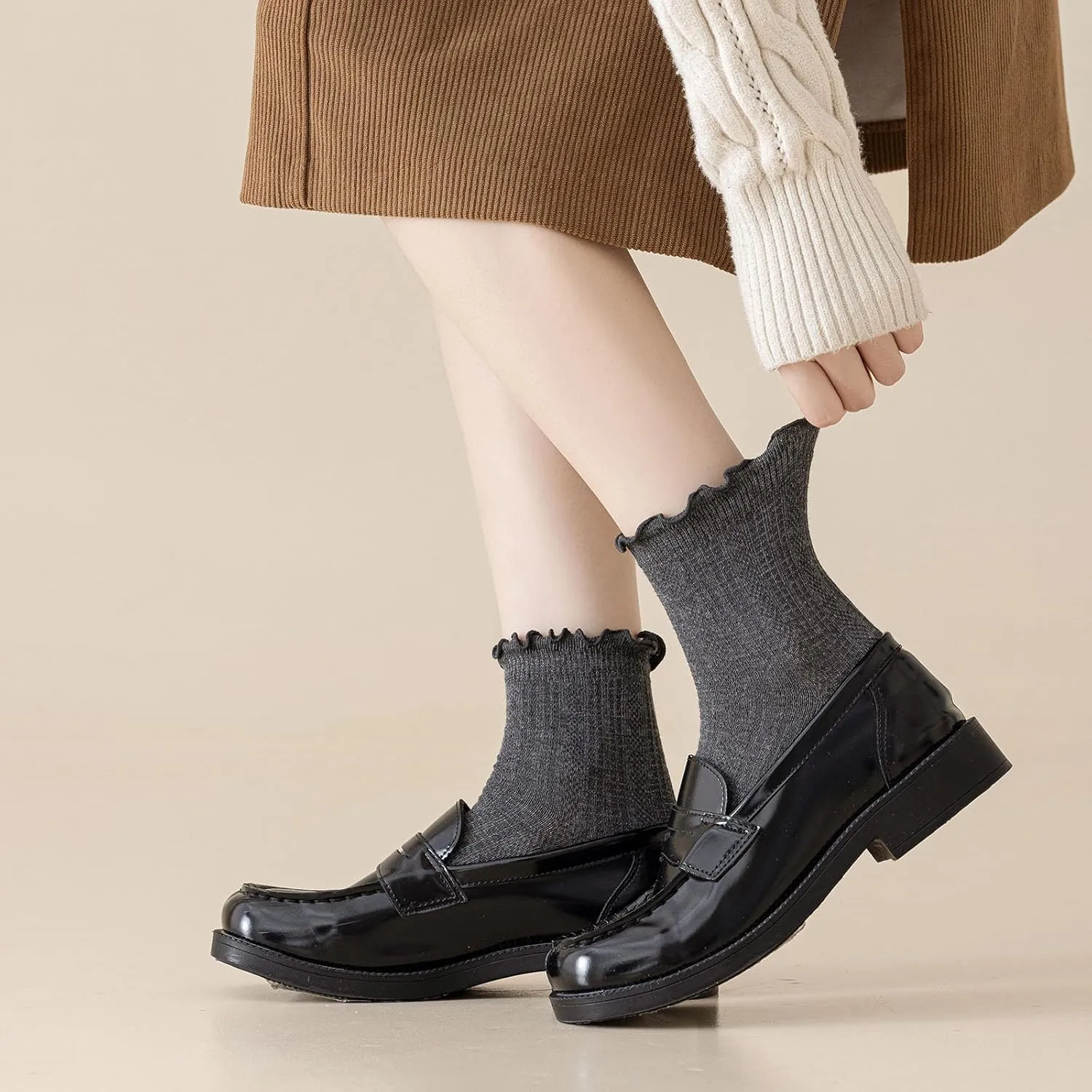 Mcool Mary Womens Crew Socks Ruffle Casual Cotton Frilly Breathable Cute Knit Lettuce Trim Dress Ankle Socks 6 Pack