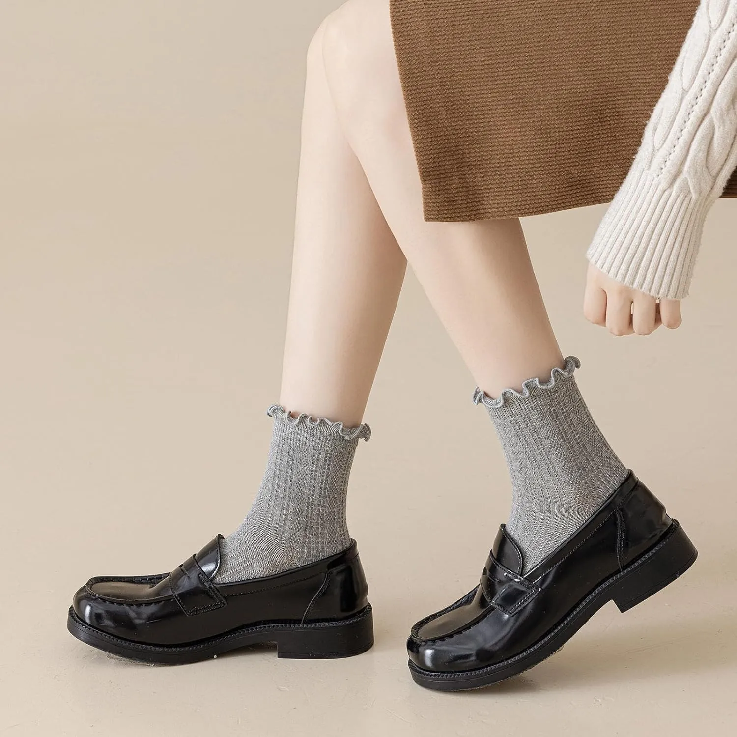 Mcool Mary Womens Crew Socks Ruffle Casual Cotton Frilly Breathable Cute Knit Lettuce Trim Dress Ankle Socks 6 Pack