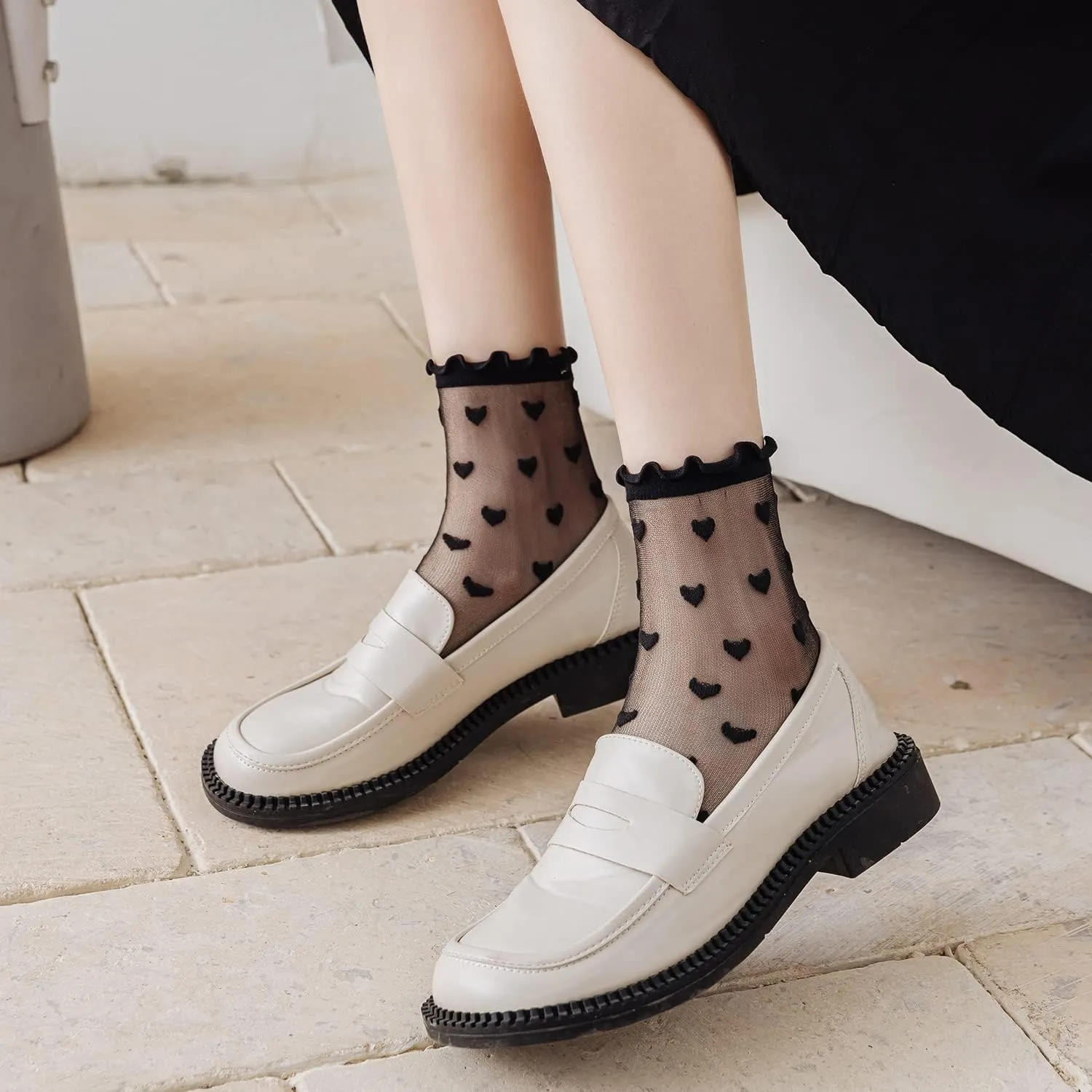 Mcool Mary Women's Ruffle Sheer Mesh Casual Lace Socks - Summer Ultra Thin Cool See Through Ankle Socks