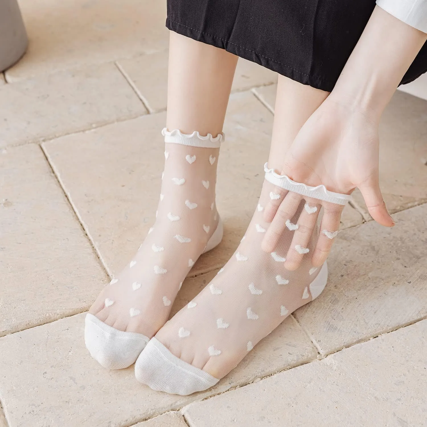 Mcool Mary Women's Ruffle Sheer Mesh Casual Lace Socks - Summer Ultra Thin Cool See Through Ankle Socks