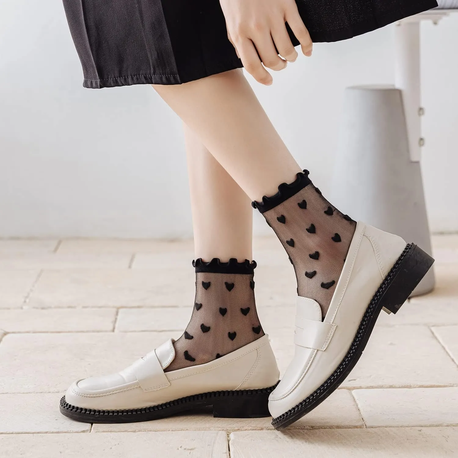Mcool Mary Women's Ruffle Sheer Mesh Casual Lace Socks - Summer Ultra Thin Cool See Through Ankle Socks