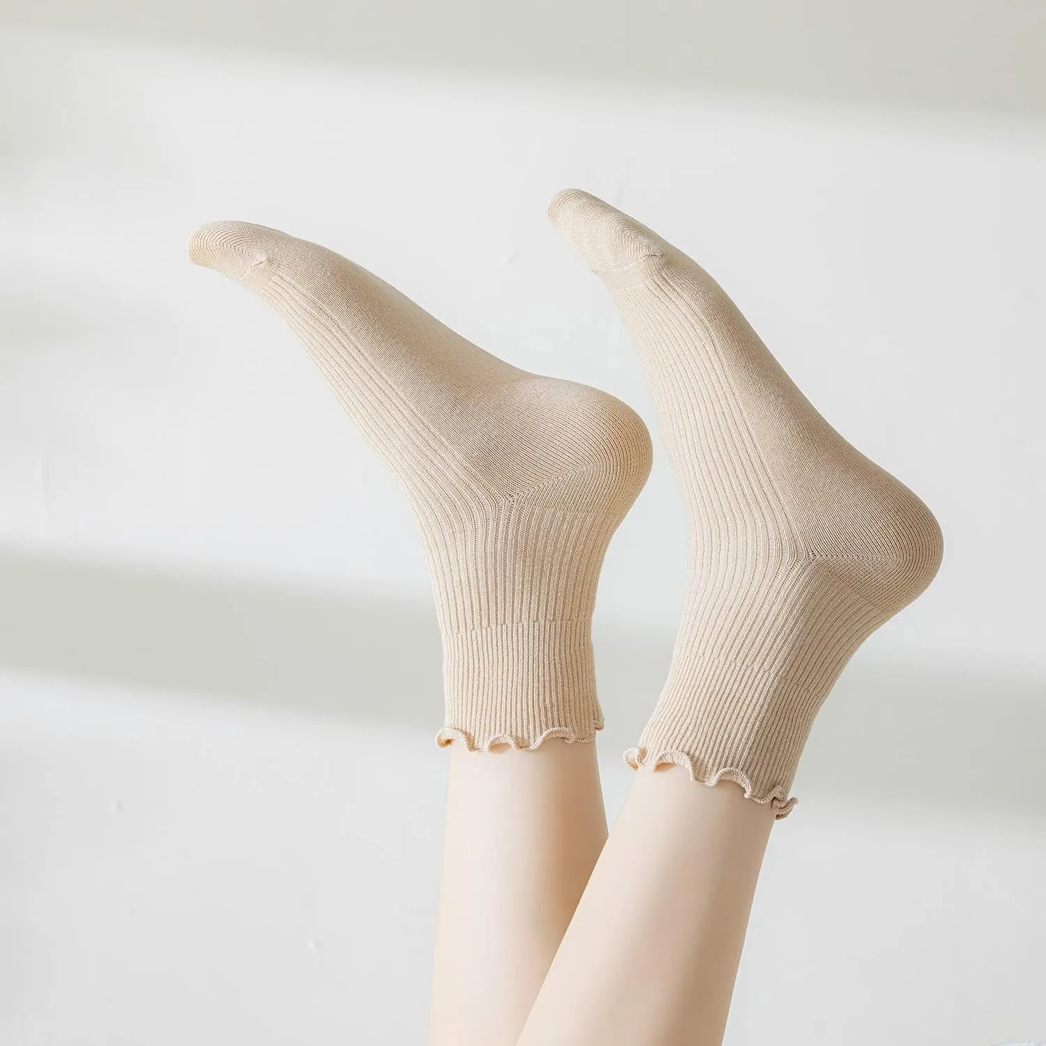 Mcool Mary Women's Ruffle Socks,Casual Cute Ankle Breathable Knit Cotton Soft Frilly Crew Socks for Women 6 Pack