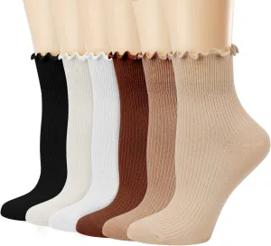 Mcool Mary Women's Ruffle Socks,Casual Cute Ankle Breathable Knit Cotton Soft Frilly Crew Socks for Women 6 Pack