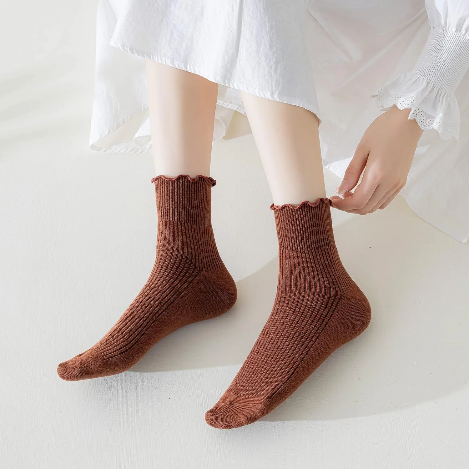 Mcool Mary Women's Ruffle Socks,Casual Cute Ankle Breathable Knit Cotton Soft Frilly Crew Socks for Women 6 Pack