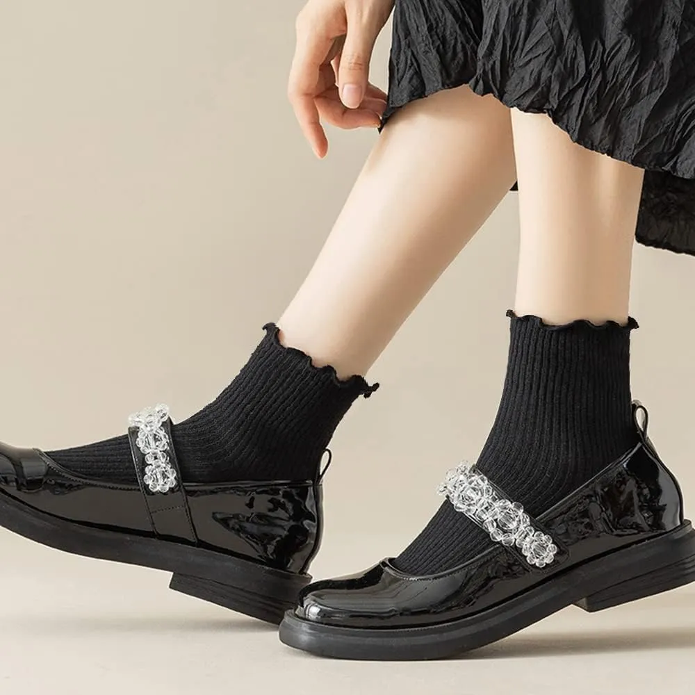 Mcool Mary Womens Socks, Ruffle Turn-Cuff Casual Ankle Breathable Cool Knit Cotton Lettuce Crew Frilly Sock 6 Pack