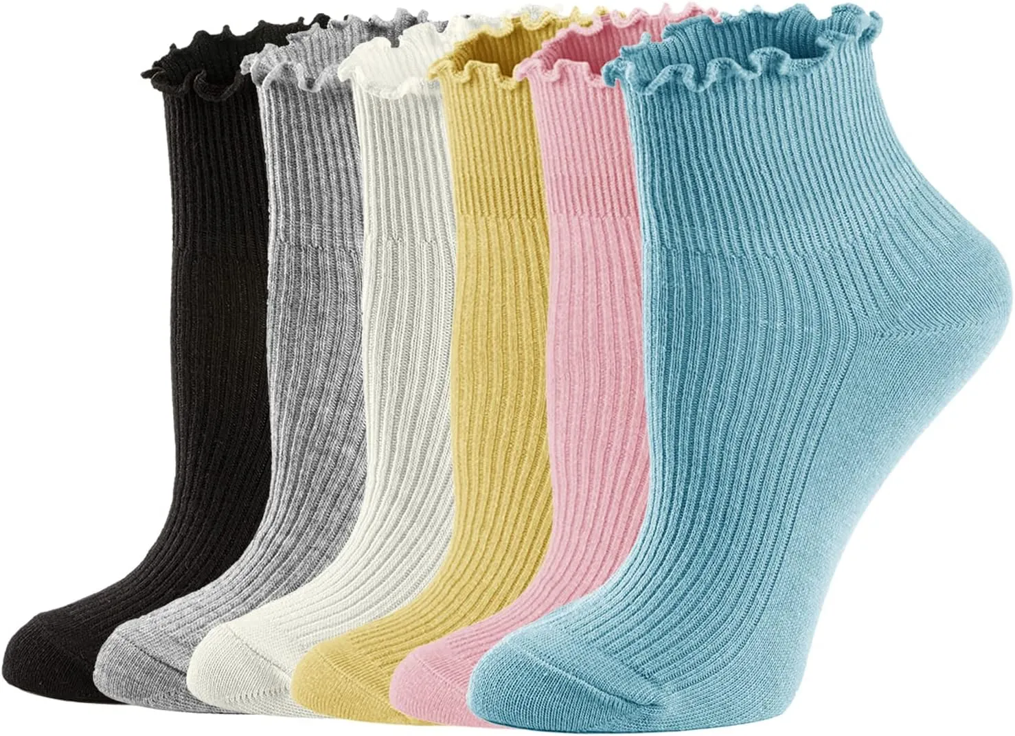 Mcool Mary Womens Socks, Ruffle Turn-Cuff Casual Ankle Breathable Cool Knit Cotton Lettuce Crew Frilly Sock 6 Pack