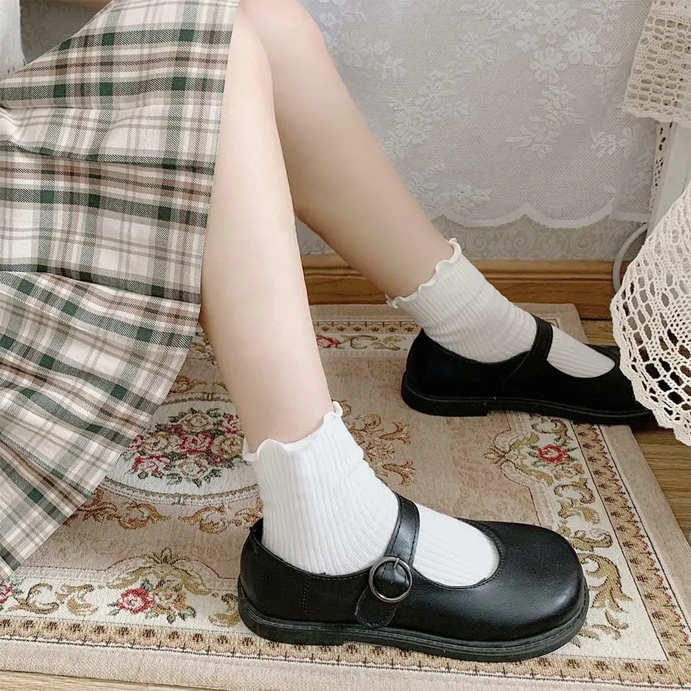 Mcool Mary Womens Socks, Ruffle Turn-Cuff Casual Ankle Breathable Cool Knit Cotton Lettuce Crew Frilly Sock 6 Pack
