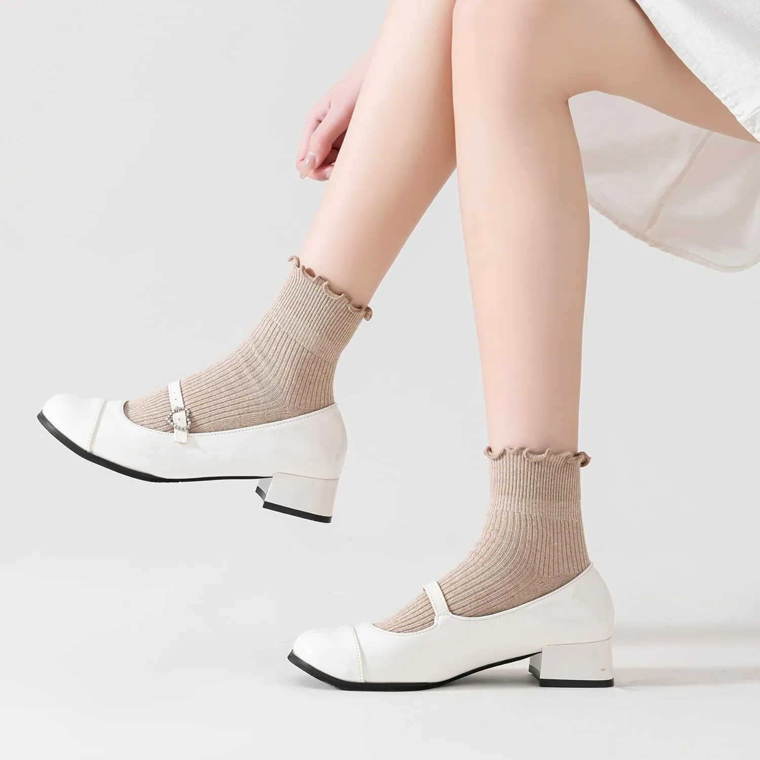 Mcool Mary Womens Socks, Ruffle Turn-Cuff Casual Ankle Breathable Cool Knit Cotton Lettuce Crew Frilly Sock 6 Pack