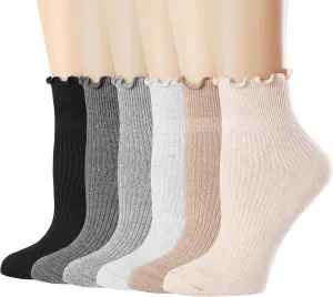 Mcool Mary Womens Socks, Ruffle Turn-Cuff Casual Ankle Breathable Cool Knit Cotton Lettuce Crew Frilly Sock 6 Pack