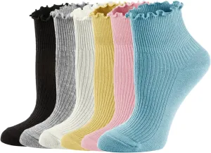 Mcool Mary Womens Socks, Ruffle Turn-Cuff Casual Ankle Breathable Cool Knit Cotton Lettuce Crew Frilly Sock 6 Pack
