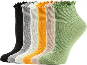 Mcool Mary Womens Socks, Ruffle Turn-Cuff Casual Ankle Breathable Cool Knit Cotton Lettuce Crew Frilly Sock 6 Pack