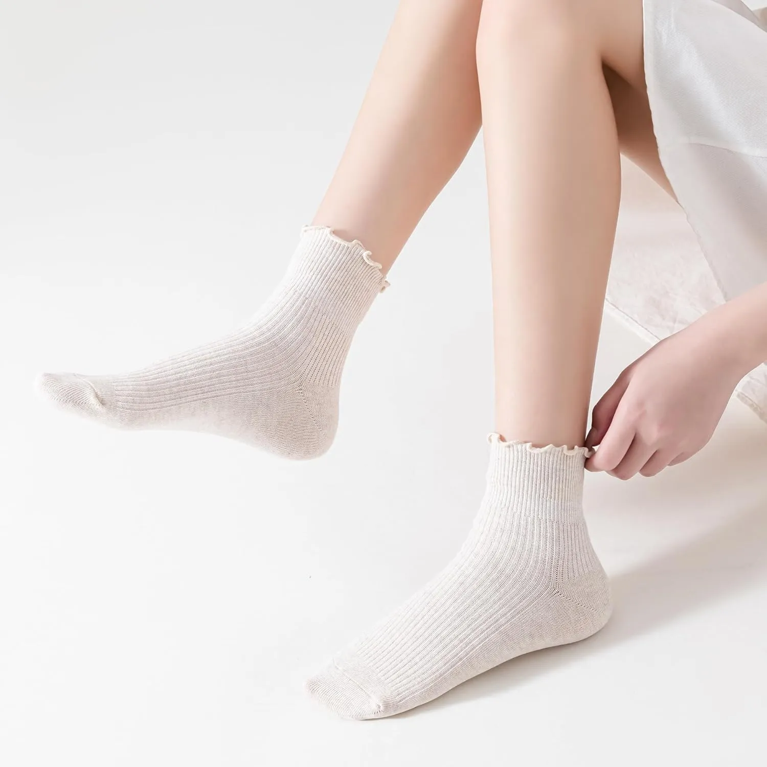 Mcool Mary Womens Socks, Ruffle Turn-Cuff Casual Ankle Breathable Cool Knit Cotton Lettuce Crew Frilly Sock 6 Pack