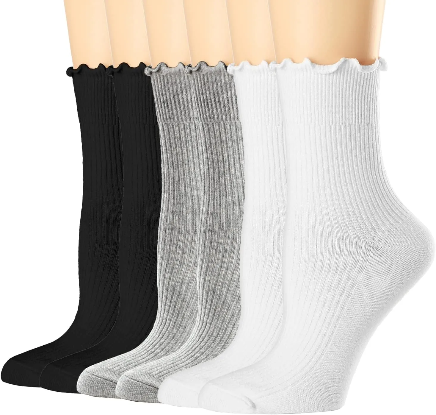 Mcool Mary Womens Socks, Ruffle Turn-Cuff Casual Crew Socks Breathable Cool Knit Cotton Lettuce Ankle Frilly Sock 6 Pack