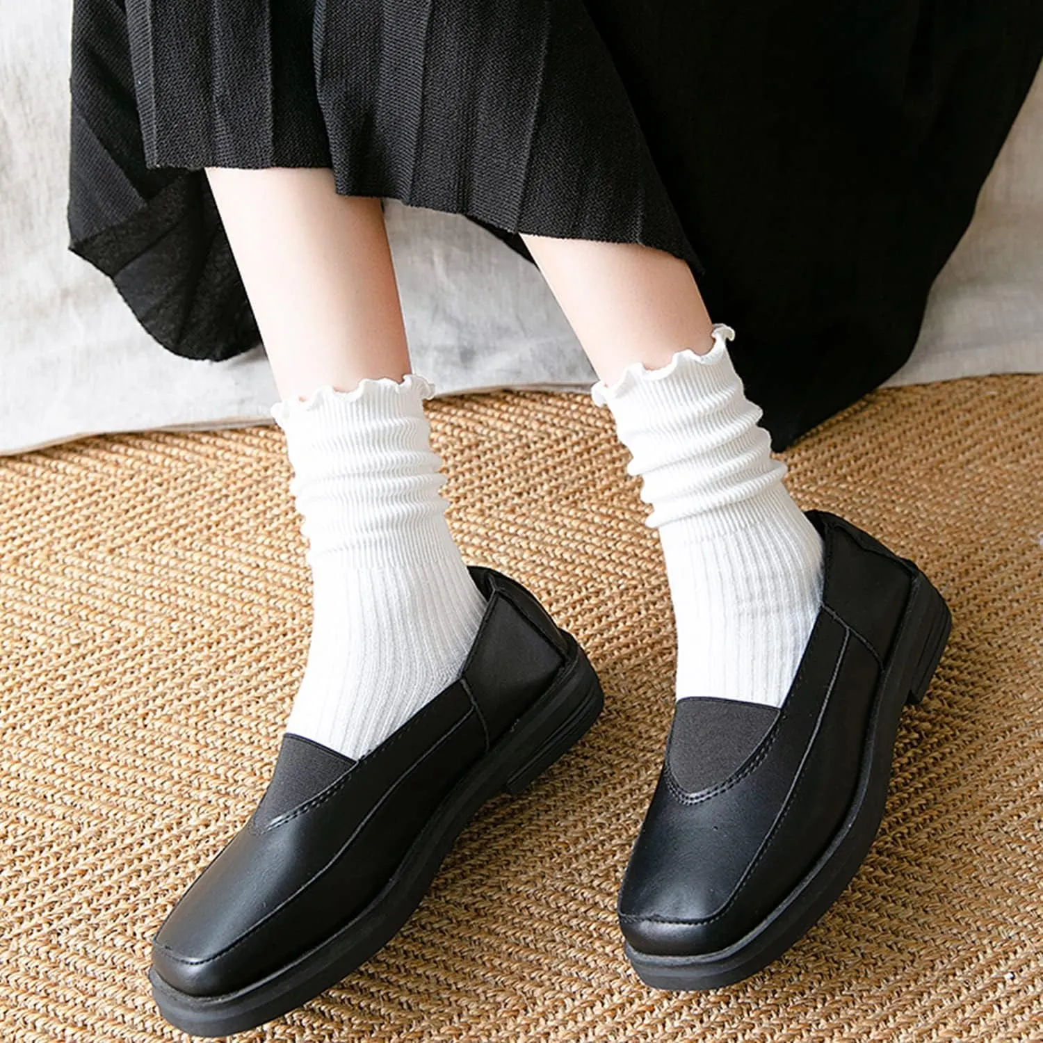 Mcool Mary Womens Socks, Ruffle Turn-Cuff Casual Crew Socks Breathable Cool Knit Cotton Lettuce Ankle Frilly Sock 6 Pack