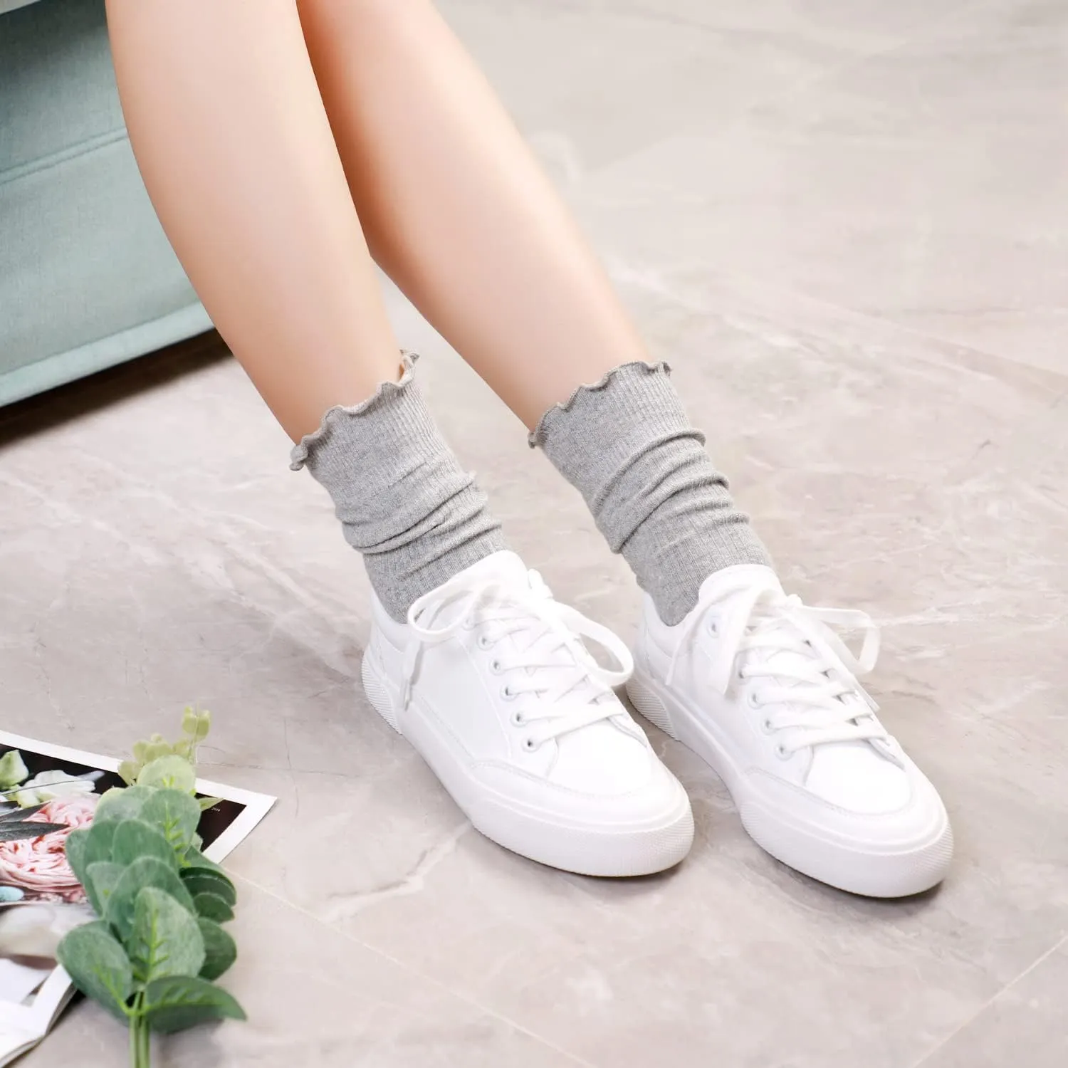 Mcool Mary Womens Socks, Ruffle Turn-Cuff Casual Crew Socks Breathable Cool Knit Cotton Lettuce Ankle Frilly Sock 6 Pack