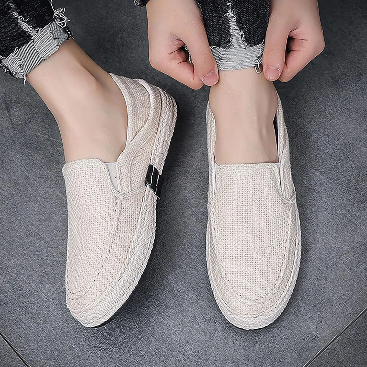 Men's Fashion Canvas Loafer Casual Cloth Shoes Canvas Slip-on Loafers Espadrille Walking Sneakers Moccasins Boat Shoes Lightweight Comfortable Walking Shoes
