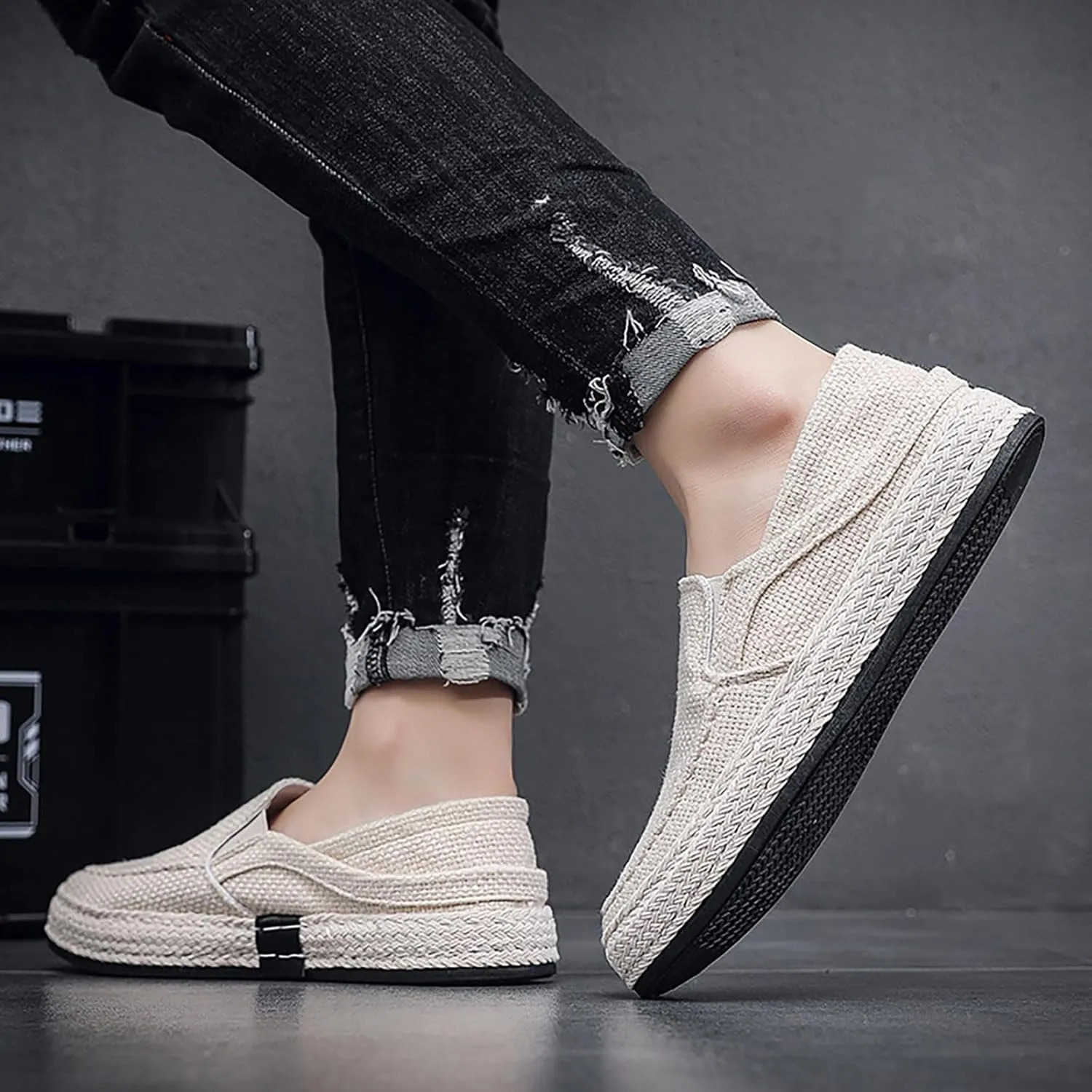 Men's Fashion Canvas Loafer Casual Cloth Shoes Canvas Slip-on Loafers Espadrille Walking Sneakers Moccasins Boat Shoes Lightweight Comfortable Walking Shoes