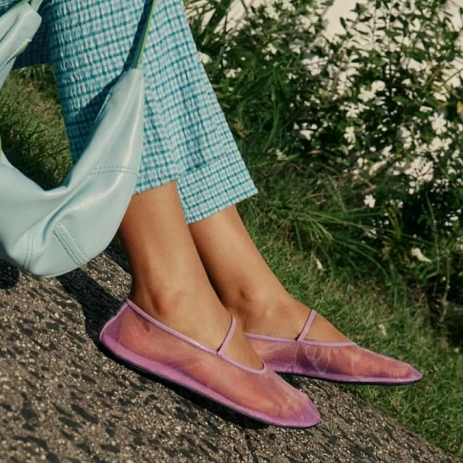 Mesh Ballet Flats for Women Ballerina Mary Janes Flats Embroidered Floral Nude Round Toe Pumps Comfortable Casual Shoes