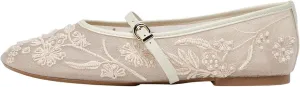 Mesh Ballet Flats for Women Embroidered Floral Round Toe Mary Jane