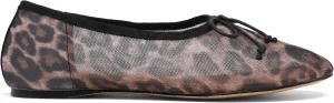 Mesh Leopard Print Ballet Flats for Women Bow Round Toe Mary Jane Flats Comfortable Casual Ballerina Shoes