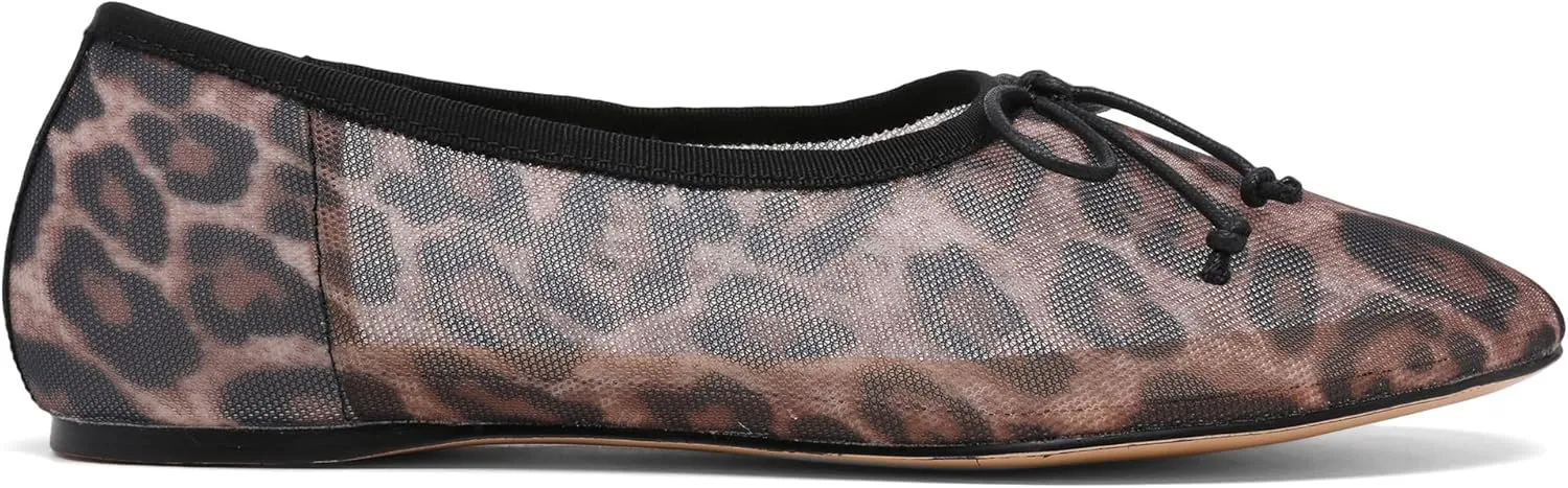 Mesh Leopard Print Ballet Flats for Women Bow Round Toe Mary Jane Flats Comfortable Casual Ballerina Shoes