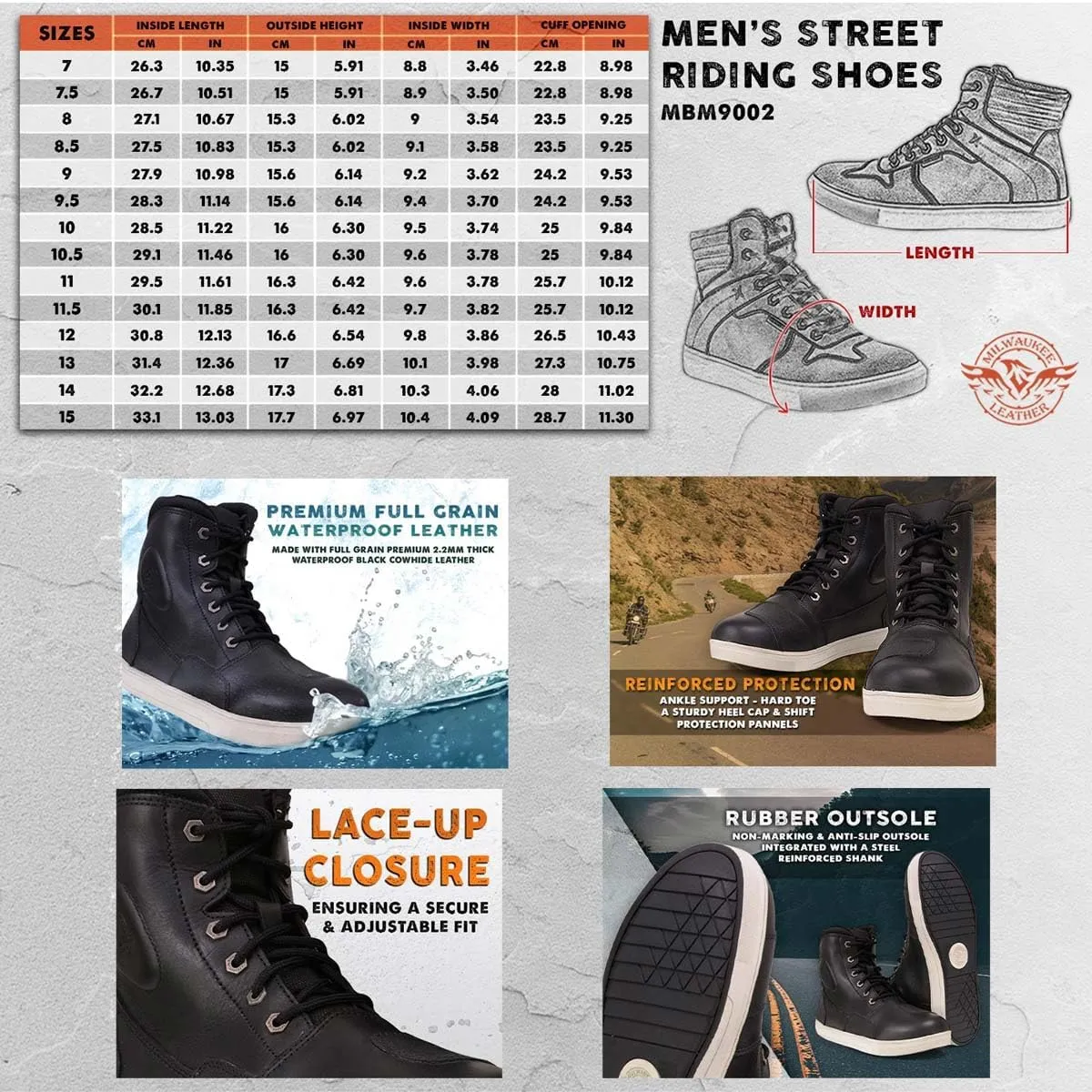 Milwaukee Leather Men's Motorcycle Reinforced Street Biker Casual Riding Shoes Leather Suede Canvas - 8