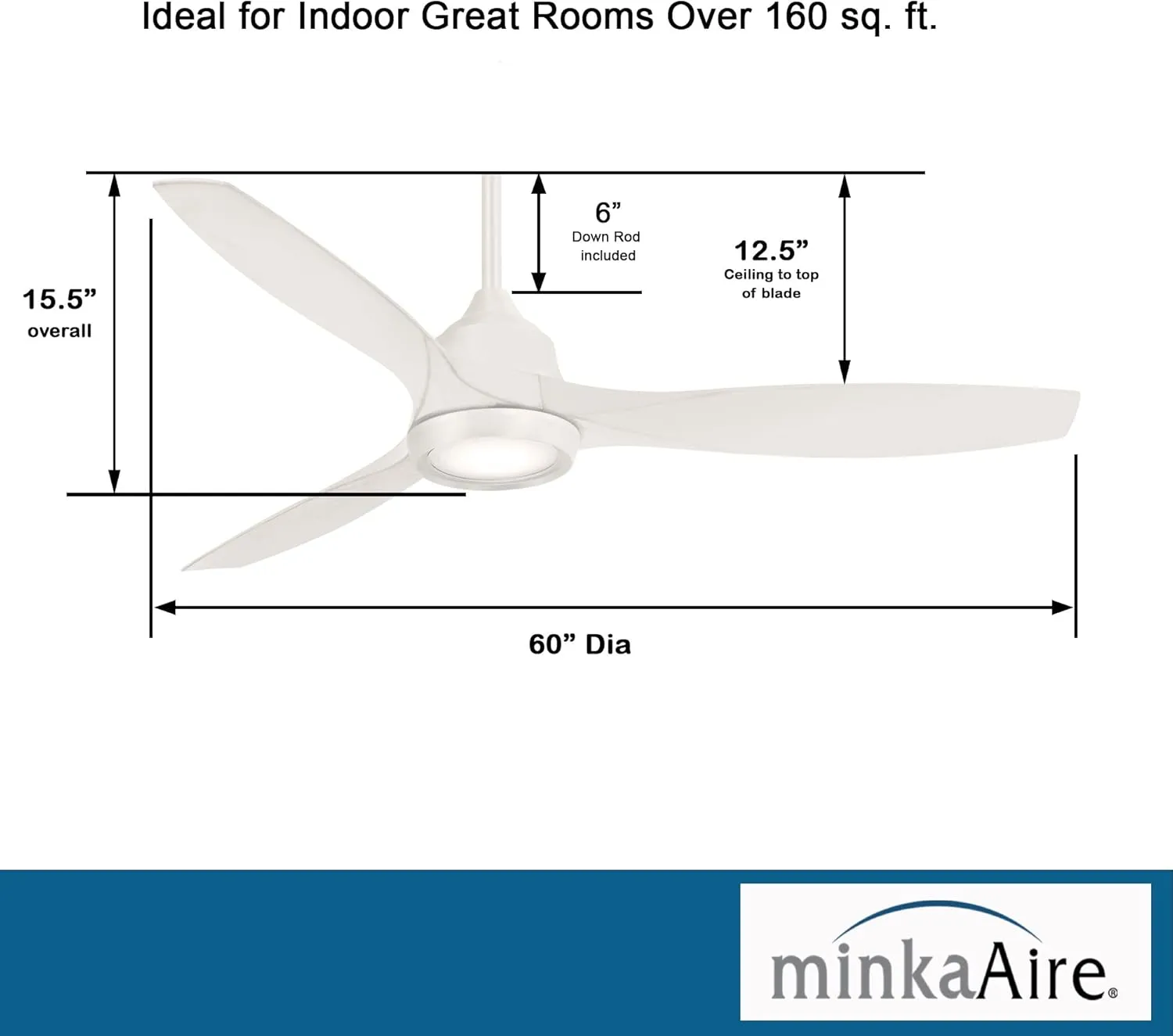 MINKA-AIRE F749L-WHF Skyhawk 60 Inch LED Ceiling Fan with Carved Wood Blades, Integrated LED Light and DC Motor in White Finish