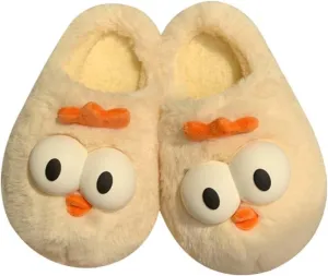 Molodo Furry Big Eyes Chicken Slippers for Women - Cute Warm House Shoes Indoor Non-slip Bedroom Slippers