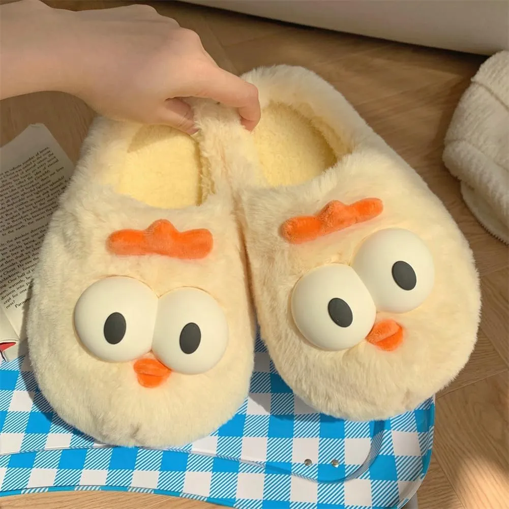 Molodo Furry Big Eyes Chicken Slippers for Women - Cute Warm House Shoes Indoor Non-slip Bedroom Slippers