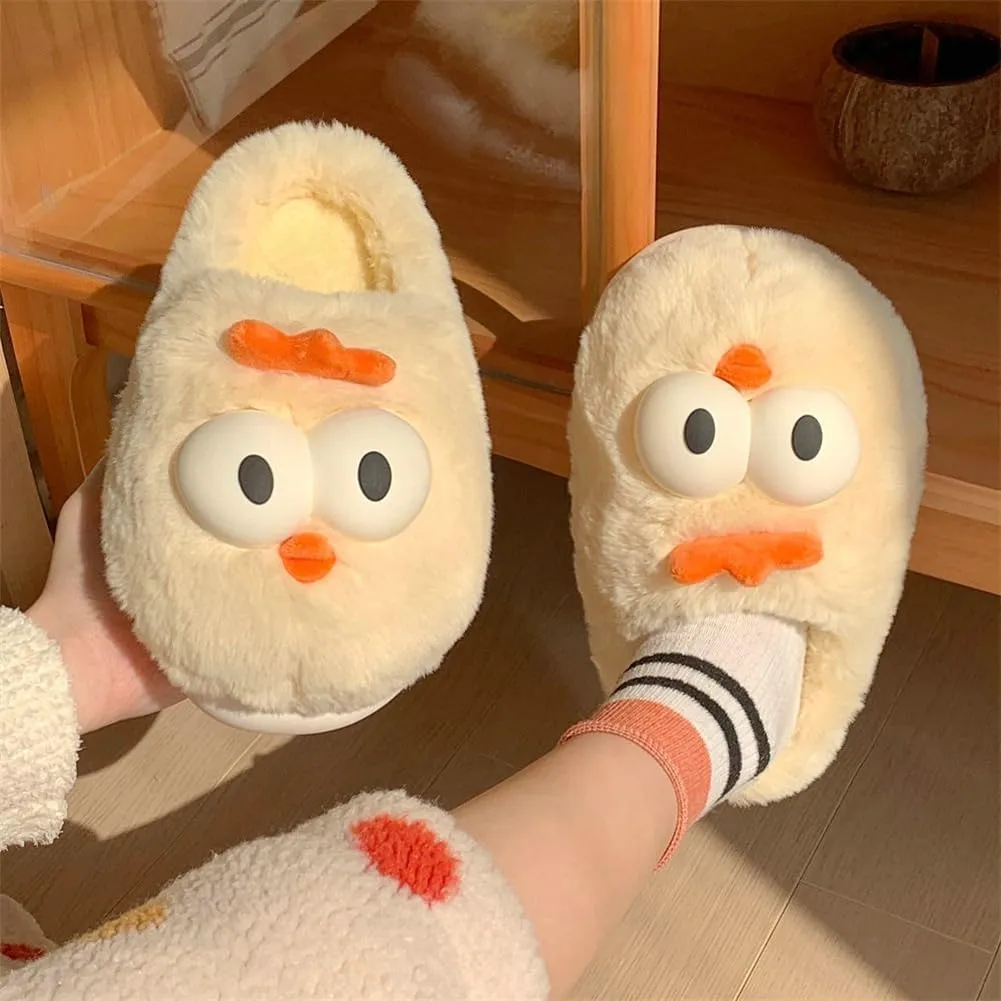 Molodo Furry Big Eyes Chicken Slippers for Women - Cute Warm House Shoes Indoor Non-slip Bedroom Slippers