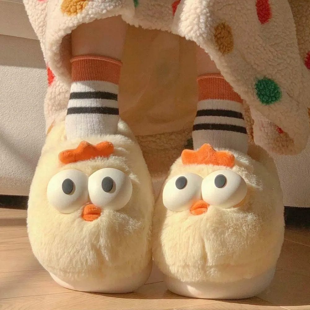 Molodo Furry Big Eyes Chicken Slippers for Women - Cute Warm House Shoes Indoor Non-slip Bedroom Slippers