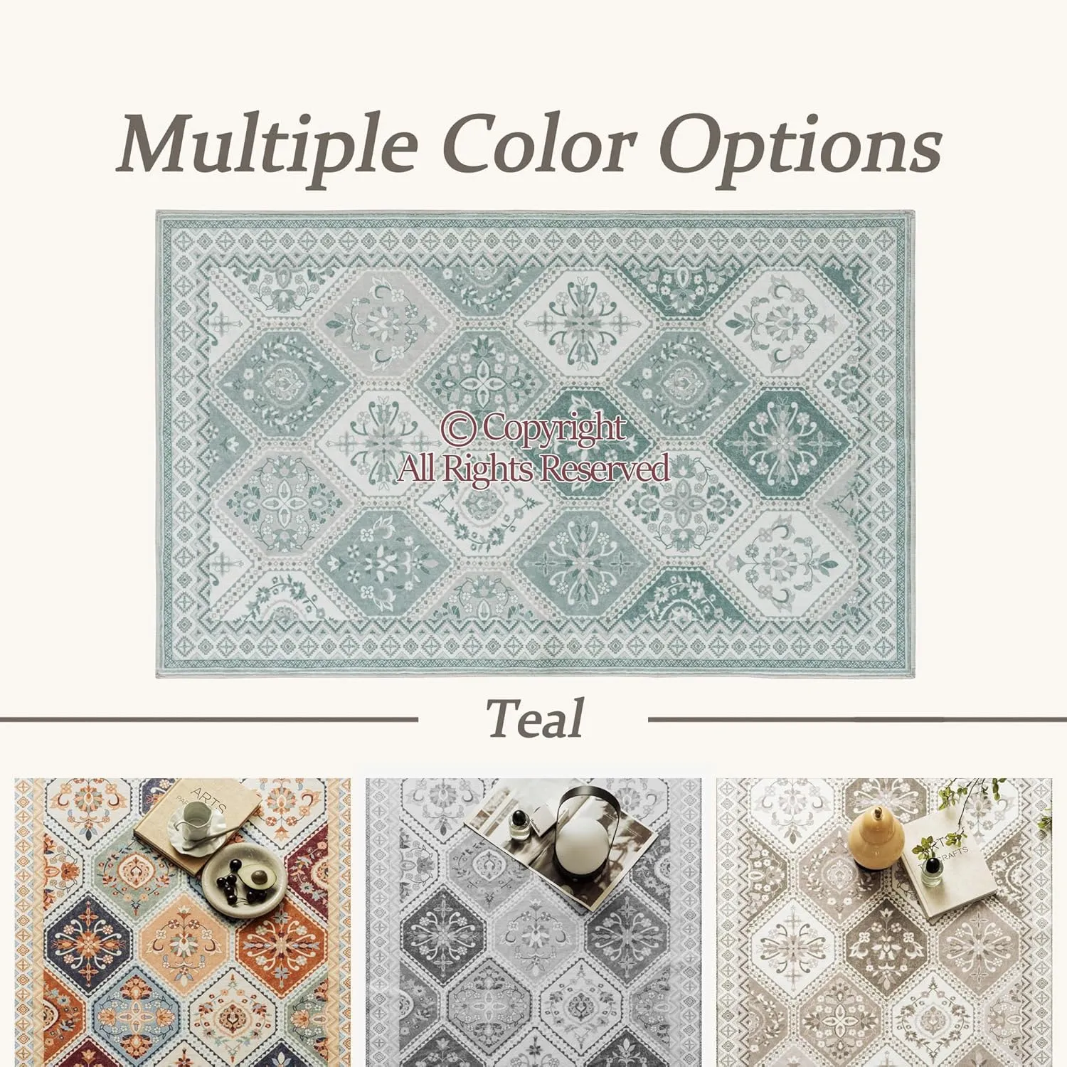 Moroccan Trellis Runner Rug - 2x6 Hallway Runner Rugs with Non-Slip Backing Low-Pile Washable 2x6 Printed Rug Runners for Hallway Kitchen Farmhouse Bathroom Laundry Room Bedroom- Teal