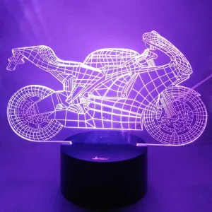 Motorcycle 3D Night Light LED Illusion Lamp Bedside Desk Table Lamp, Loveboat 7 Color Changing Lights with Acrylic Flat & ABS Base & USB Charger as Home Decor and A Best Gift