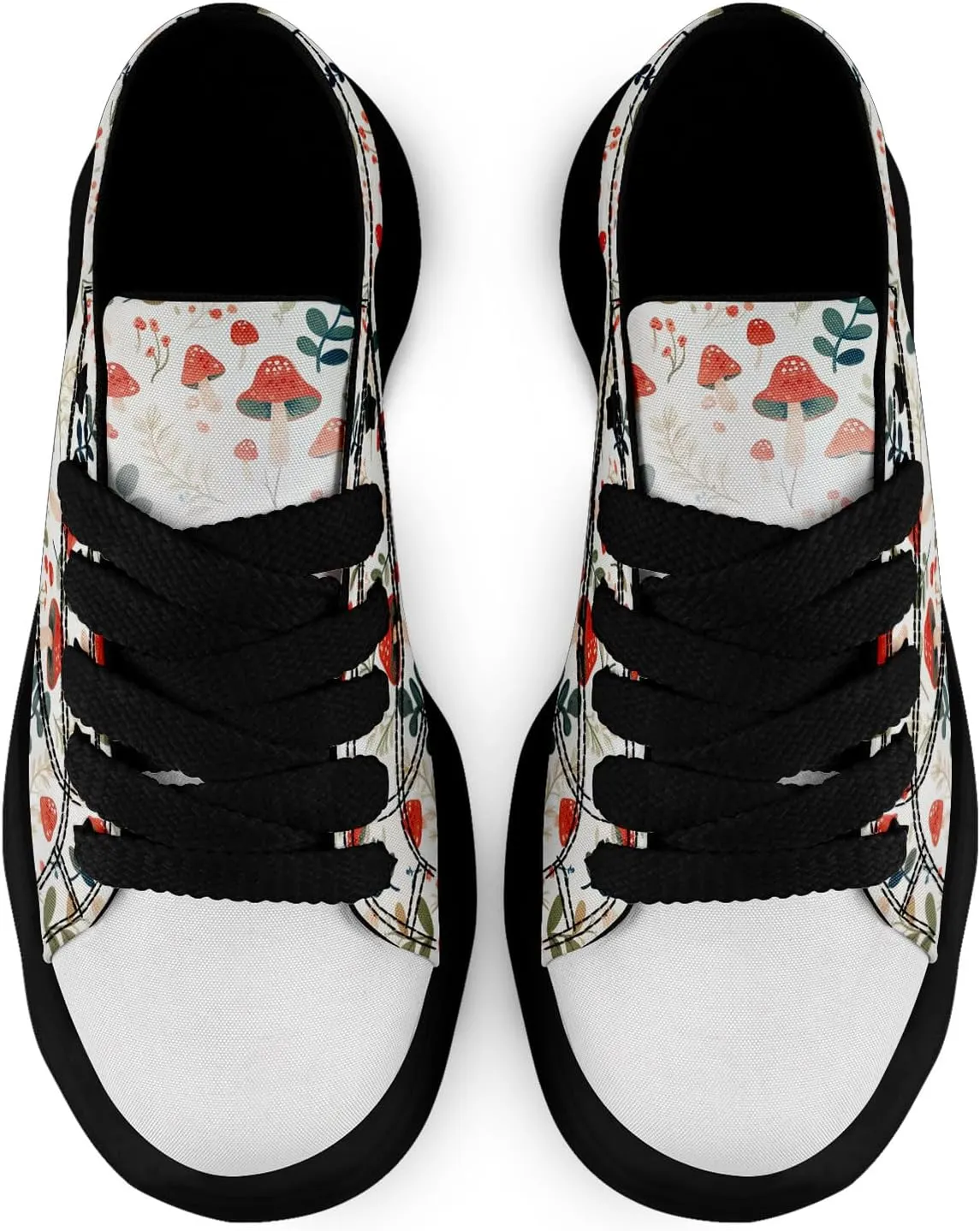 Mushroom Floral Canvas Sneakers for Women's Men's Low-Top Trendy Lace-Up Walking Casual Shoes Spring Summer Footwear