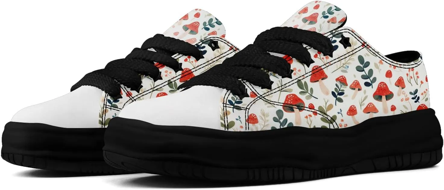 Mushroom Floral Canvas Sneakers for Women's Men's Low-Top Trendy Lace-Up Walking Casual Shoes Spring Summer Footwear