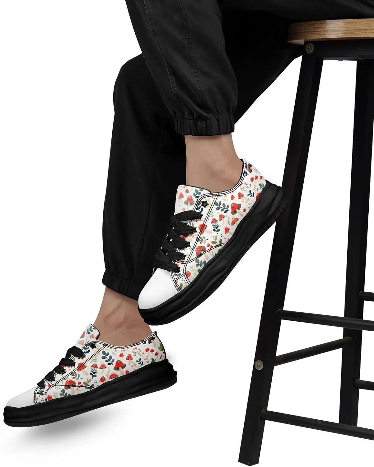 Mushroom Floral Canvas Sneakers for Women's Men's Low-Top Trendy Lace-Up Walking Casual Shoes Spring Summer Footwear