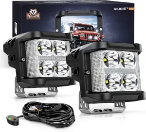 Nilight Side Shooter LED Light Pods with DRL, 4 Inch 26W Spot Flood Combo LED Cubes Light w/ 16AWG Wiring Kit for Fog Light Driving Light Auxiliary Light on Truck ATV UTV