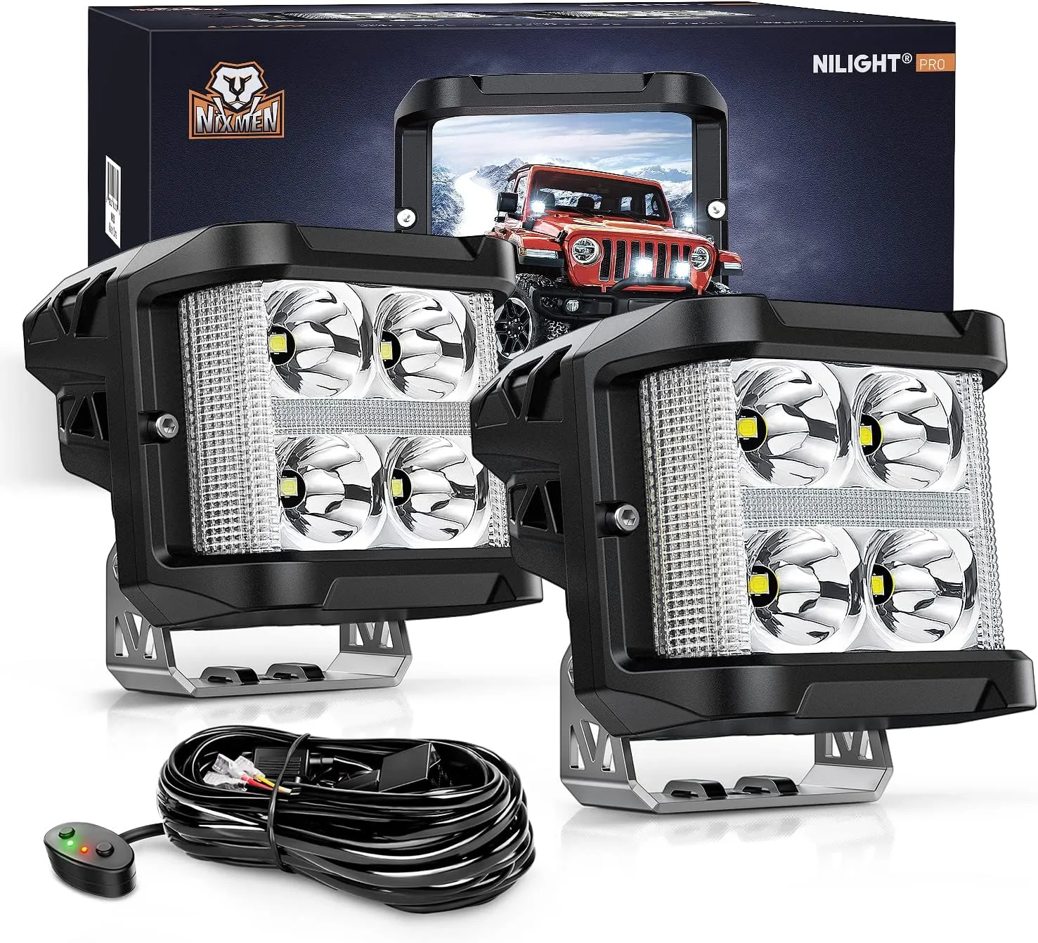 Nilight Side Shooter LED Light Pods with DRL, 4 Inch 26W Spot Flood Combo LED Cubes Light w/ 16AWG Wiring Kit for Fog Light Driving Light Auxiliary Light on Truck ATV UTV