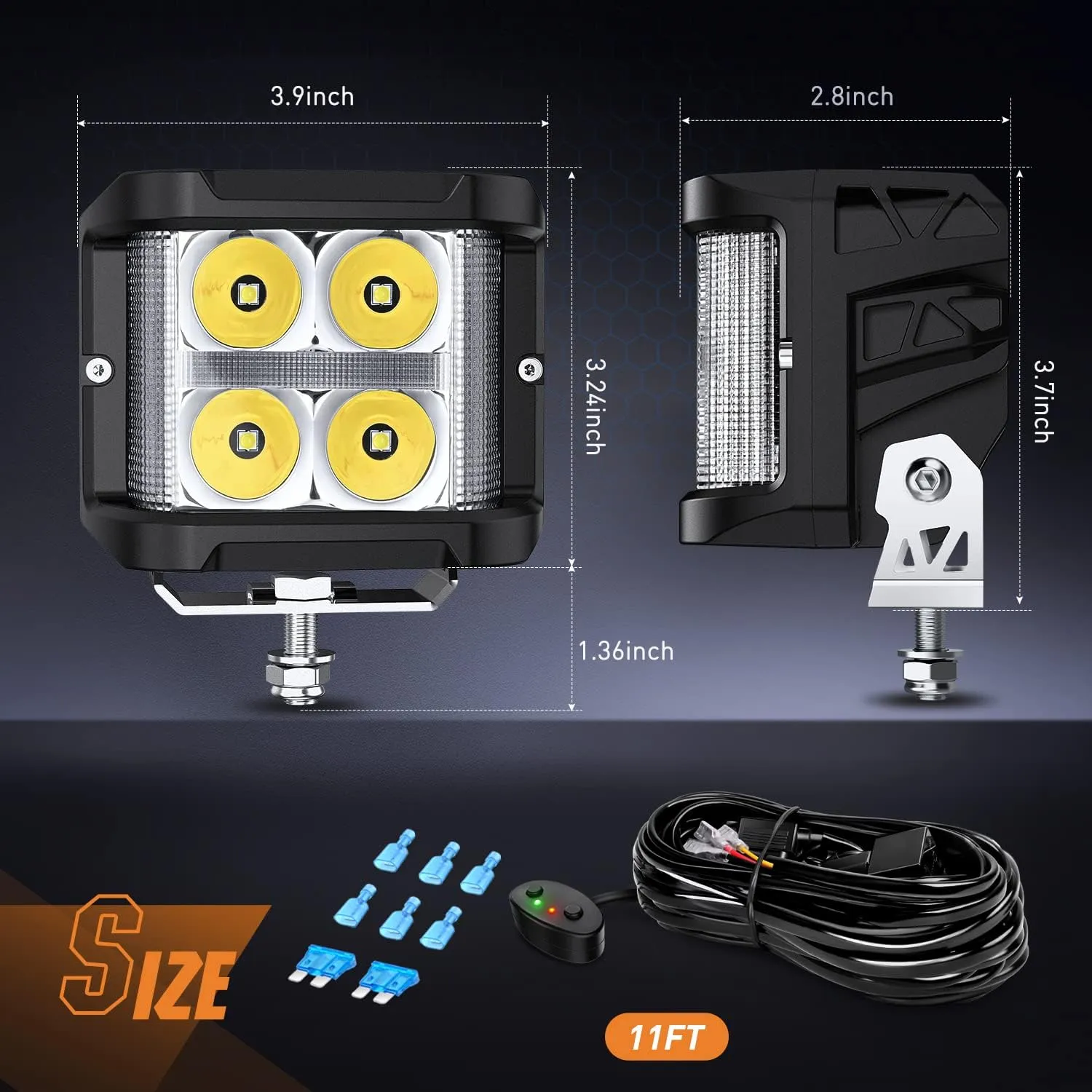 Nilight Side Shooter LED Light Pods with DRL, 4 Inch 26W Spot Flood Combo LED Cubes Light w/ 16AWG Wiring Kit for Fog Light Driving Light Auxiliary Light on Truck ATV UTV