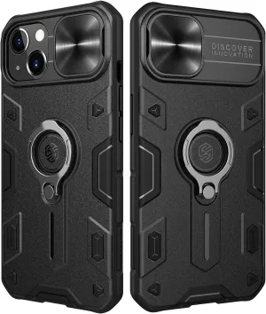 Nillkin Designed for iPhone 13 Case - CamShield Armor Case with Camera Cover & Kickstand, Military Grade Case with Slide Camera Protection Cover and Rotate Ring Stand, Black