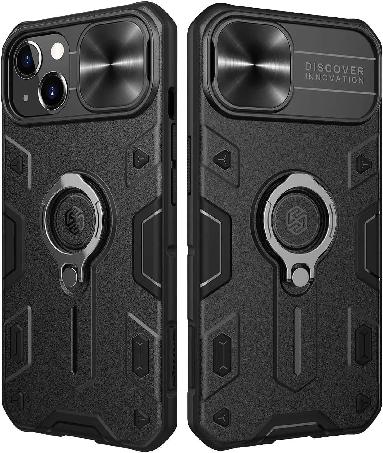 Nillkin Designed for iPhone 13 Case - CamShield Armor Case with Camera Cover & Kickstand, Military Grade Case with Slide Camera Protection Cover and Rotate Ring Stand, Black