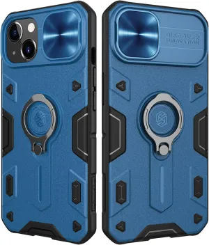 Nillkin iPhone 13 Case with Kickstand & Camera Cover, CamShield Armor Case with Slide Camera Protection Cover and Rotate Ring Stand, Military Grade Shockproof Cover, Blue