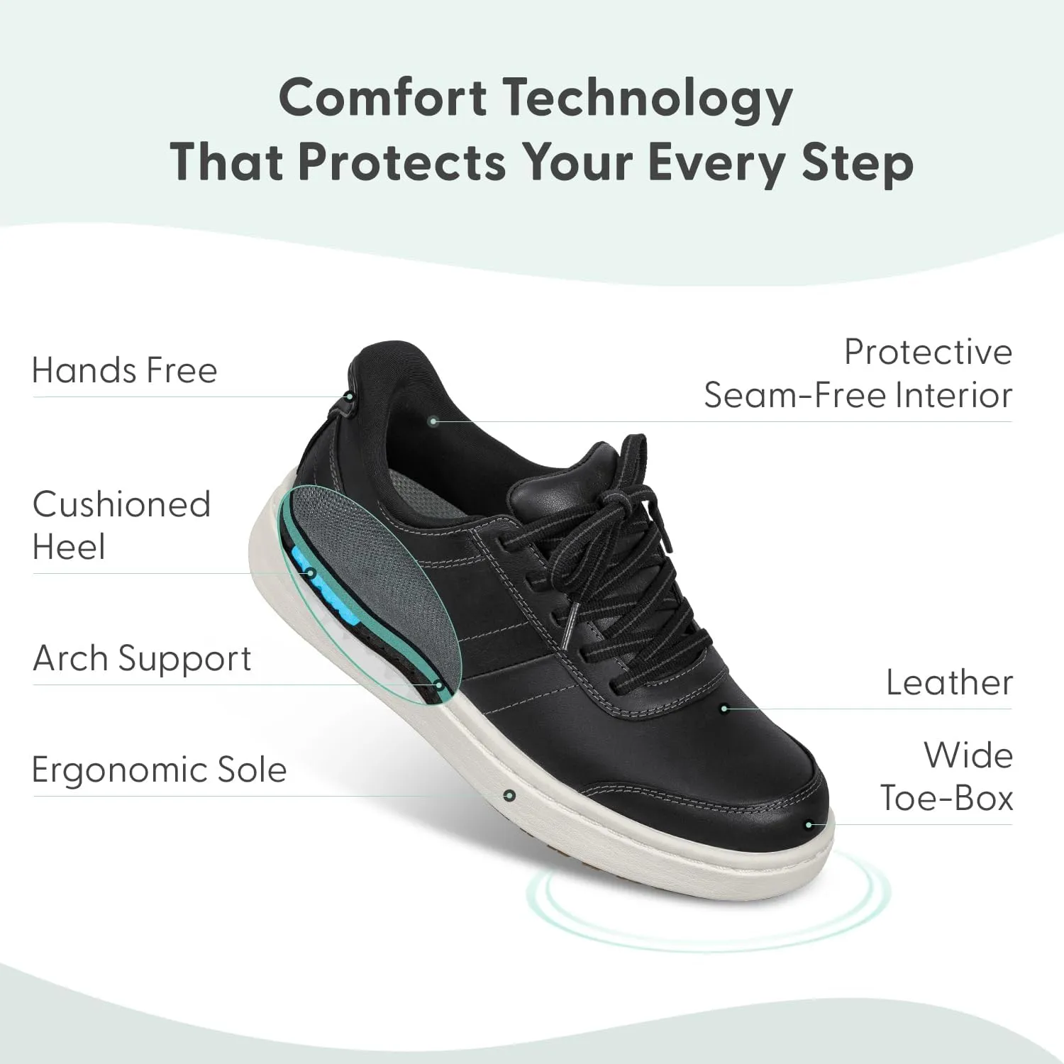 Orthofeet Women's Orthopedic Leather Wander Hands-Free Sneakers