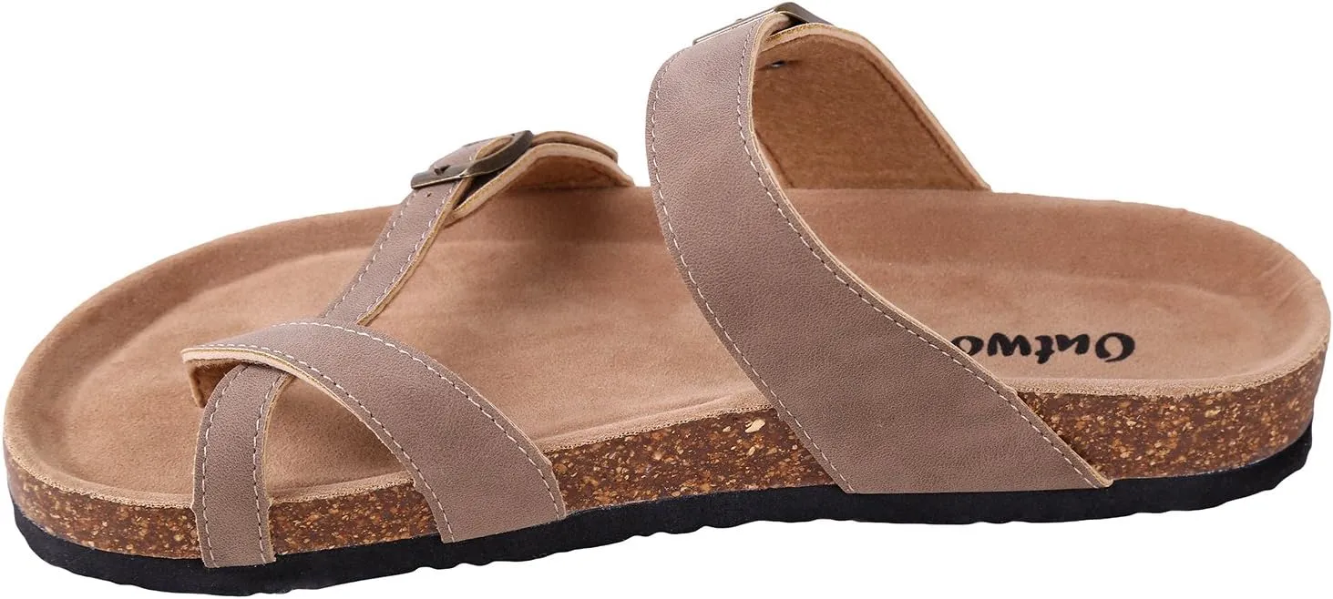 Outwoods Women's Bork-30 Vegan Leather Slide On Toe Loop Sandals