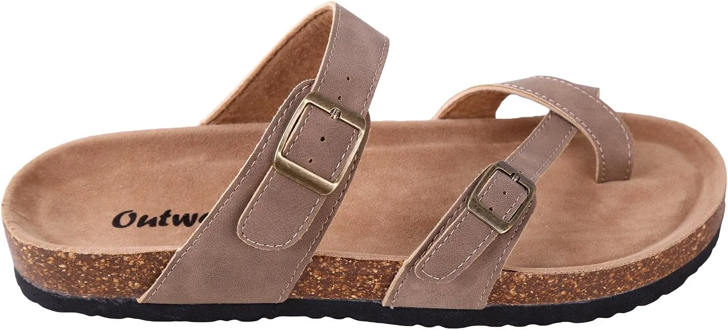 Outwoods Women's Bork-30 Vegan Leather Slide On Toe Loop Sandals